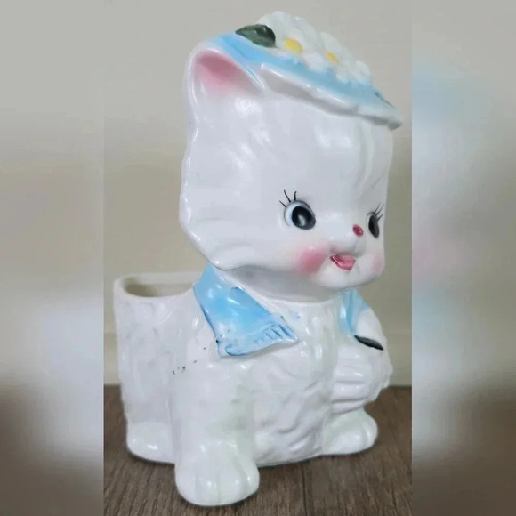 Sweet Vintage Napcoware Napco White Cat Planter 6917 - Picture 6 of 12